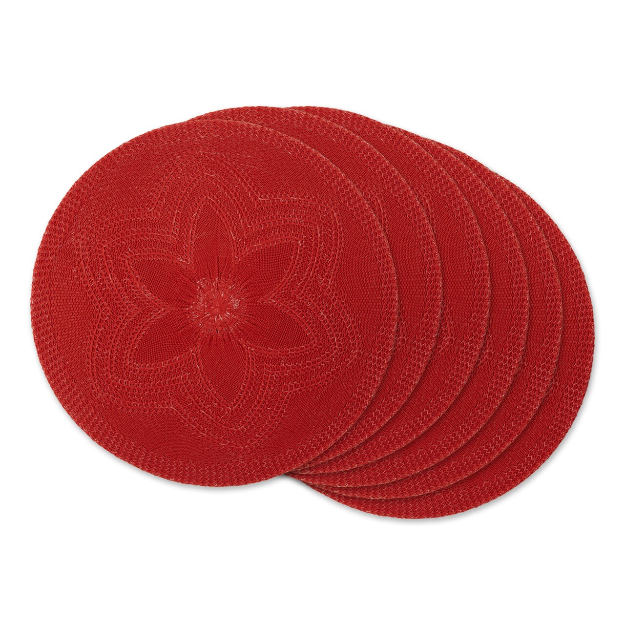 Contemporary Home Living Woven Round Floral Placemats - 15" - Cherry Red - Set of 6